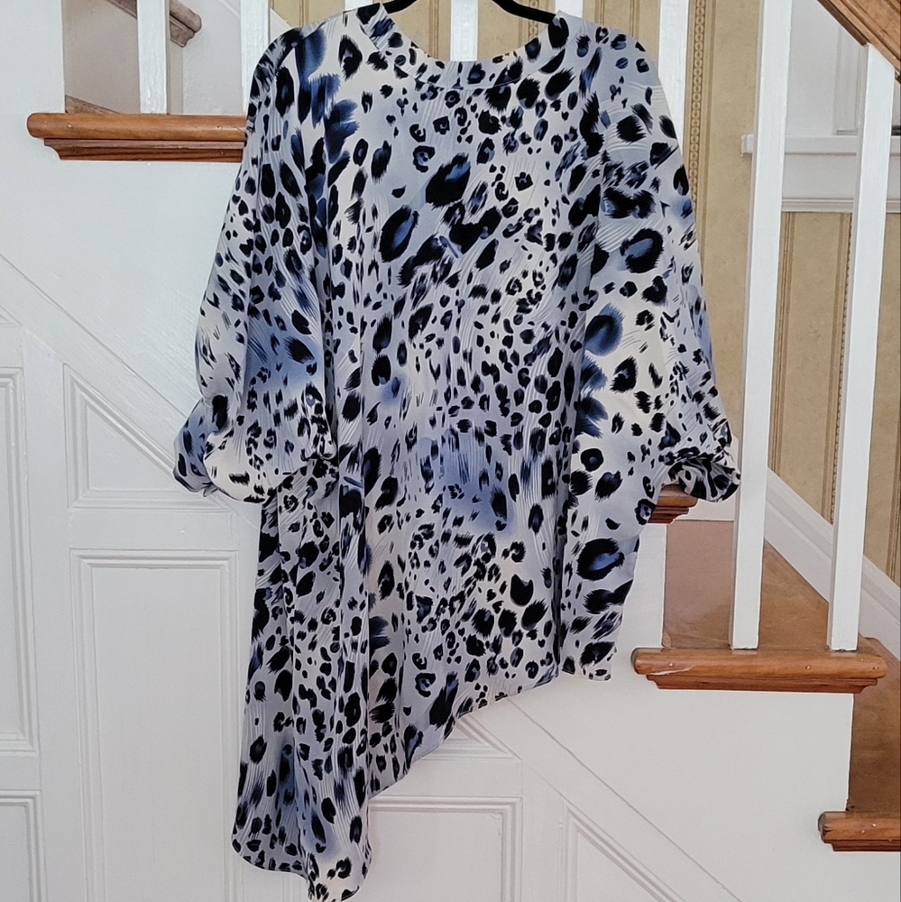 WHY DRESS BOHO Oversized Blue Dress Tunic Size Small